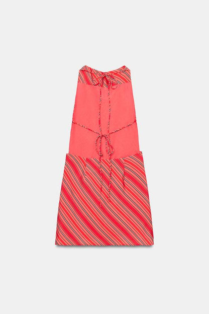 Robe dos-nu drapée à rayures