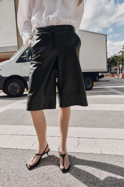Bermuda long effet cuir