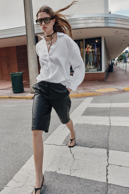 Bermuda long effet cuir
