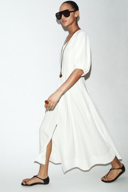 Robe midi à manches bouffantes
