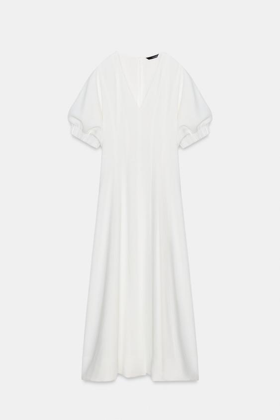 Robe midi à manches bouffantes
