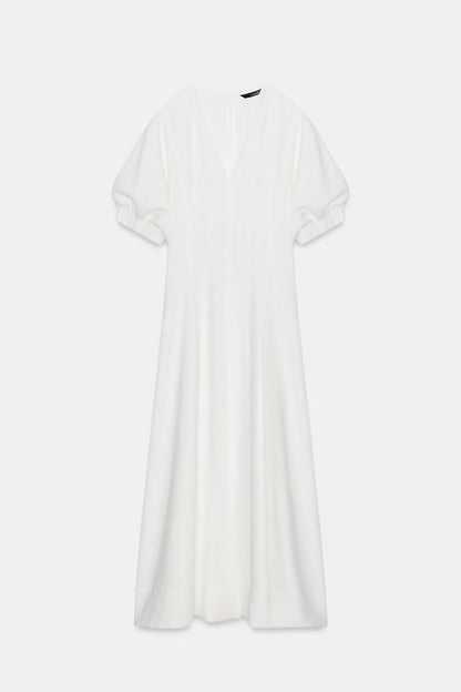 Robe midi à manches bouffantes