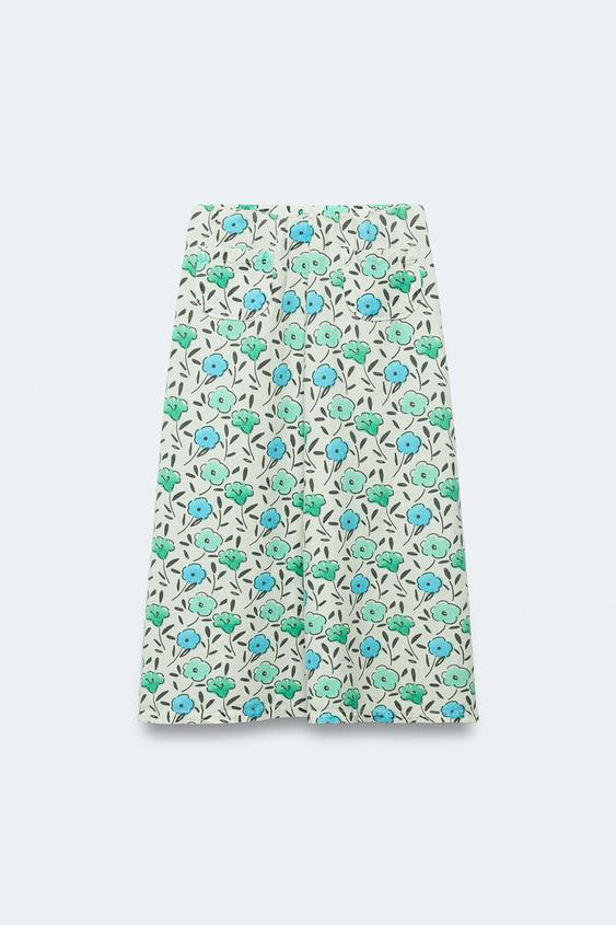 Jupe midi à fleurs en lin Édition limitée