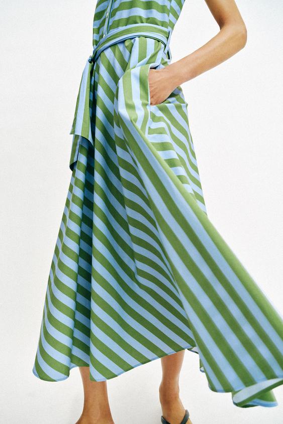 Robe midi à rayures avec ceinture
