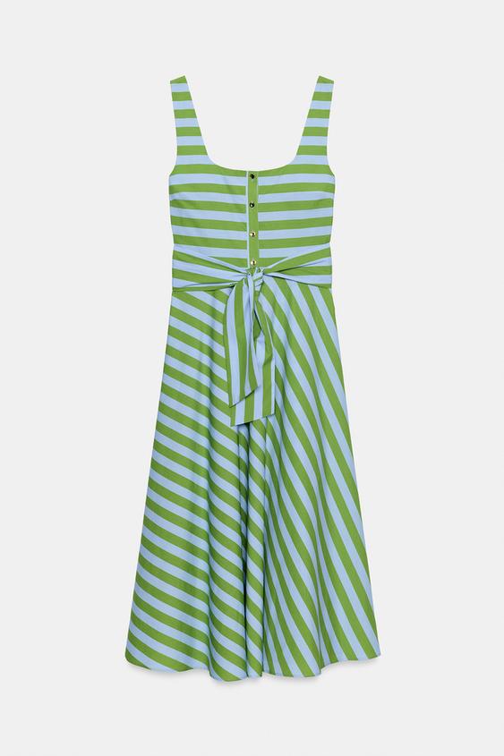 Robe midi à rayures avec ceinture