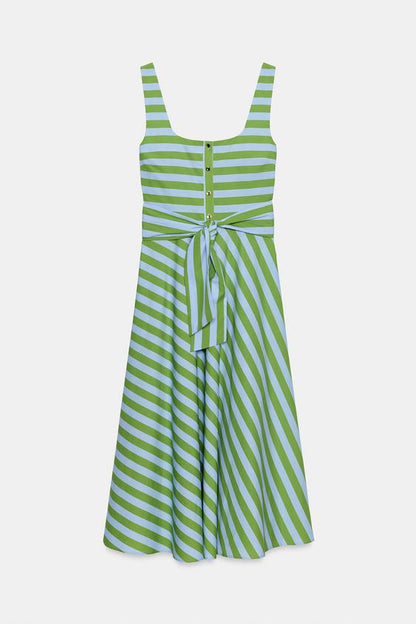 Robe midi à rayures avec ceinture