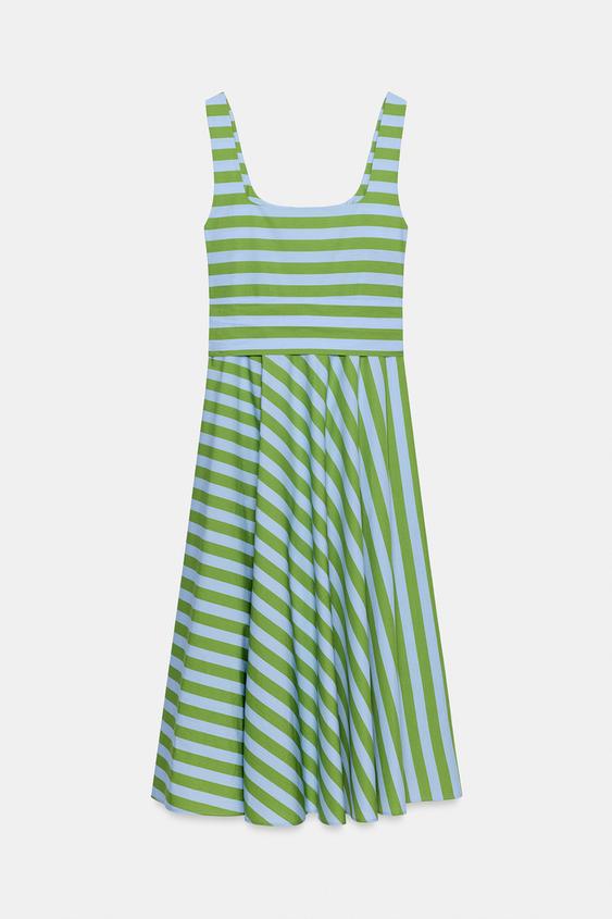 Robe midi à rayures avec ceinture