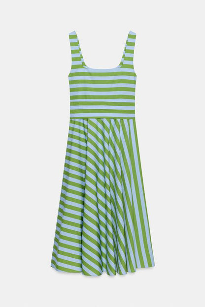 Robe midi à rayures avec ceinture