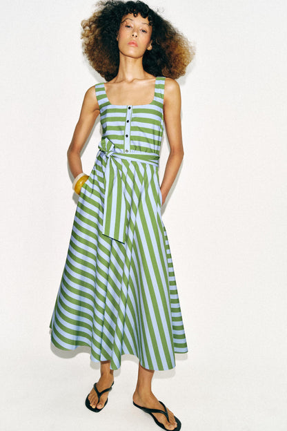 Robe midi à rayures avec ceinture