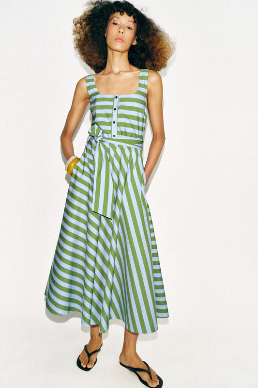 Robe midi à rayures avec ceinture