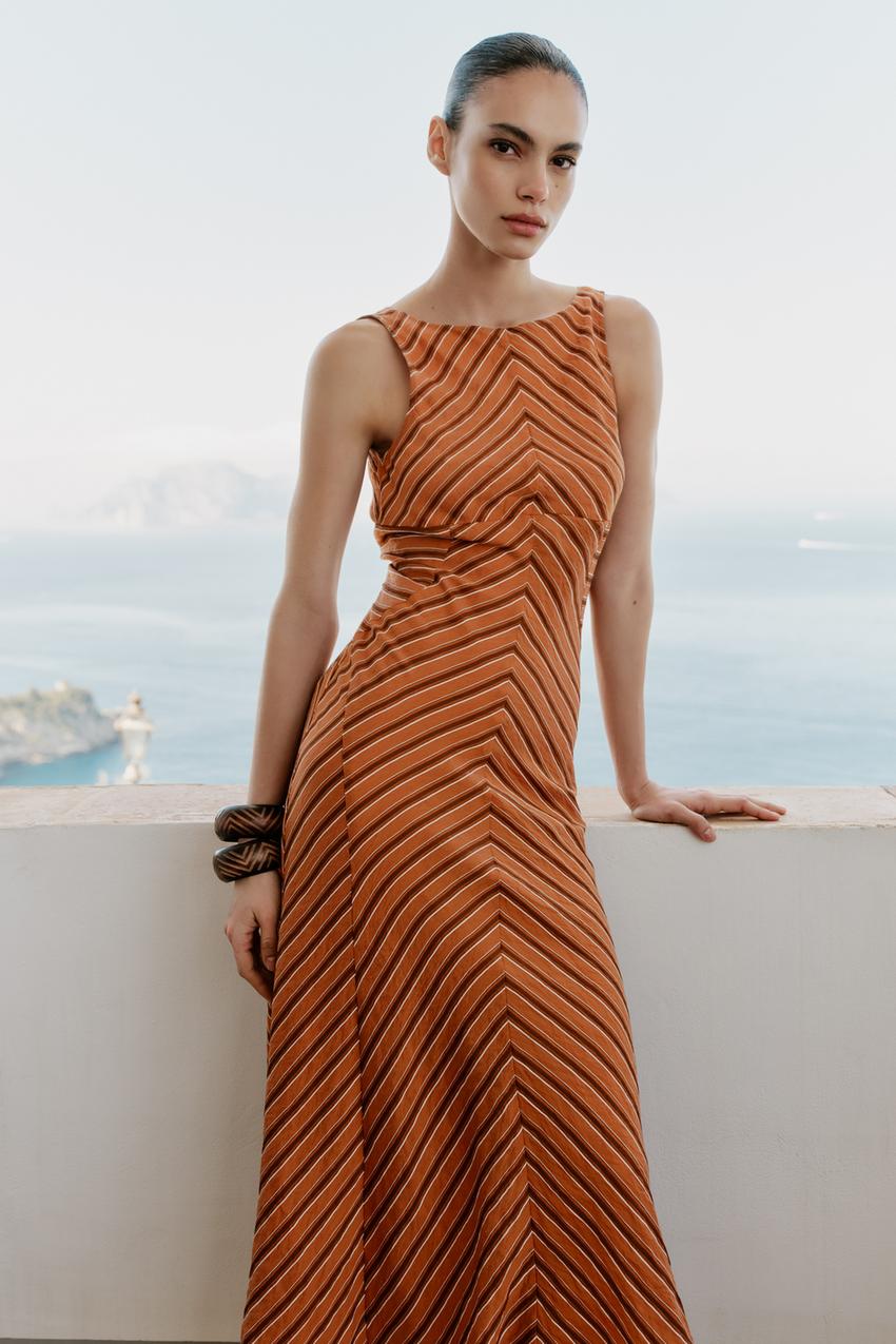Robe midi à dos ouvert à rayures