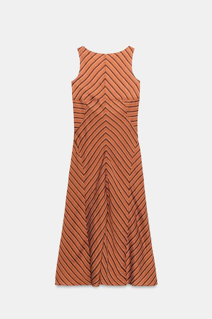 Robe midi à dos ouvert à rayures