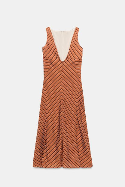 Robe midi à dos ouvert à rayures