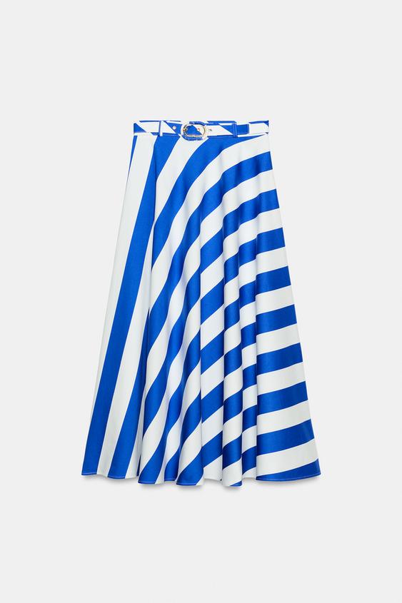 Jupe midi à rayures avec ceinture
