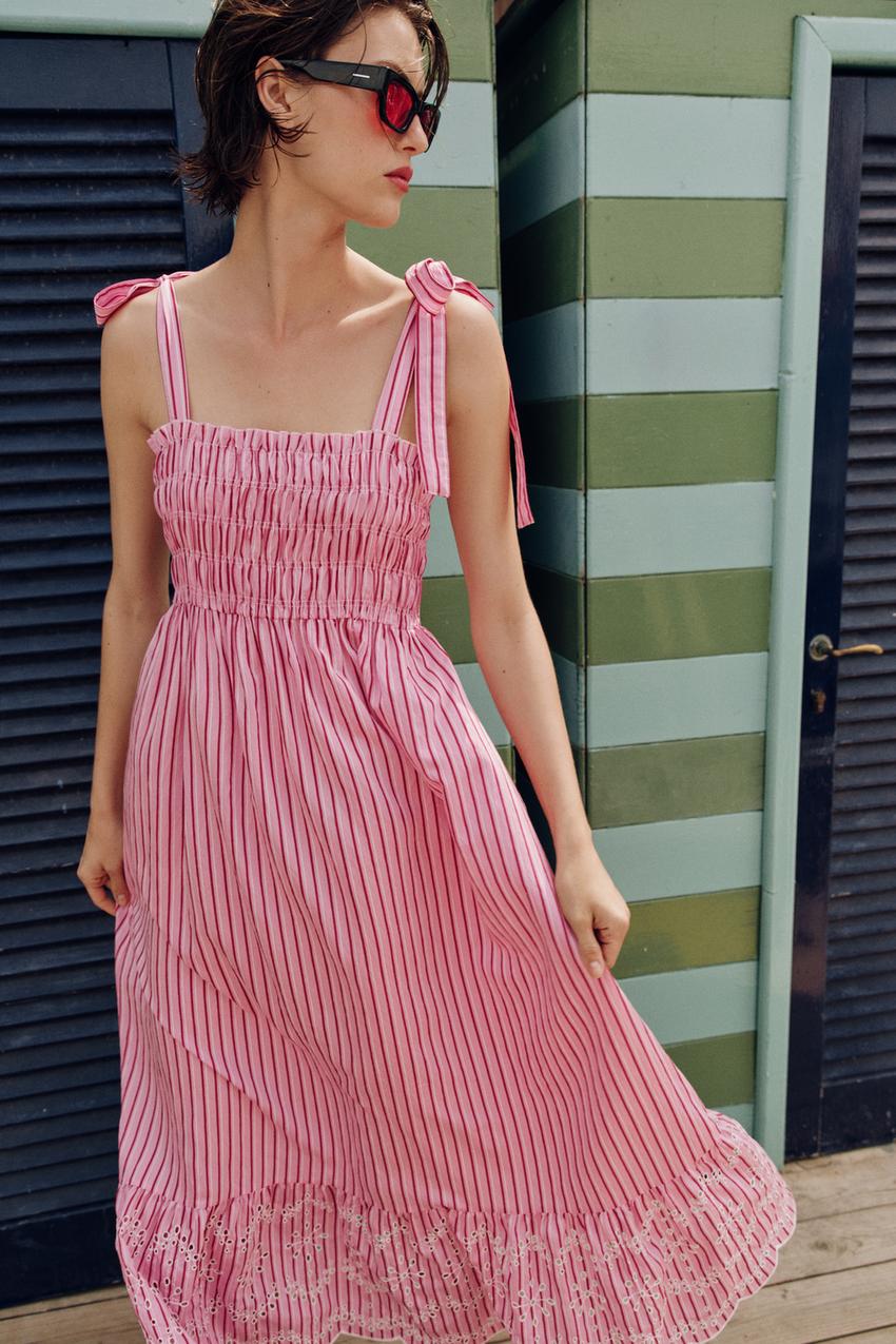 Robe midi à rayures avec nœuds