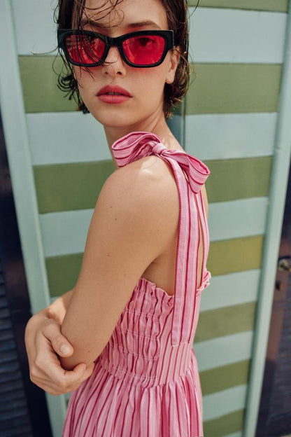 Robe midi à rayures avec nœuds