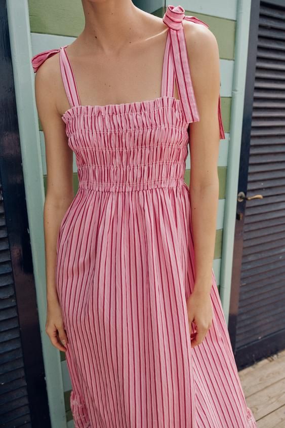Robe midi à rayures avec nœuds