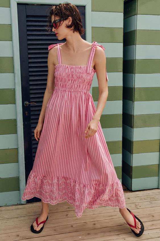 Robe midi à rayures avec nœuds