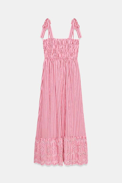 Robe midi à rayures avec nœuds