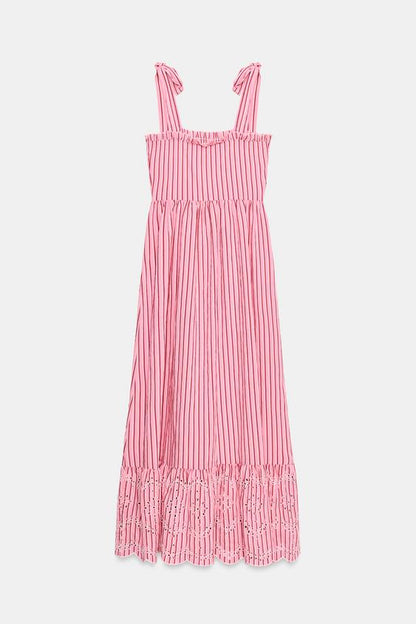 Robe midi à rayures avec nœuds