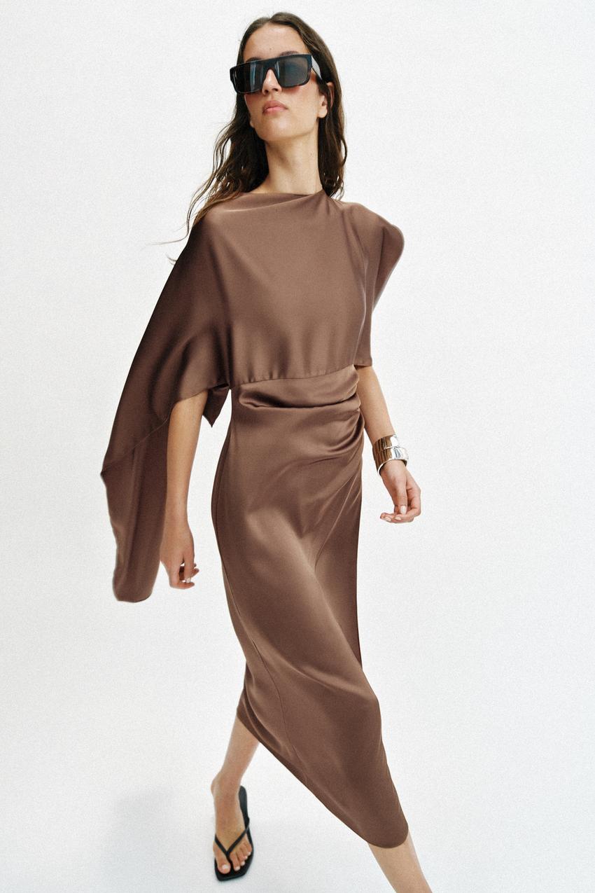 Robe midi satinée effet cape