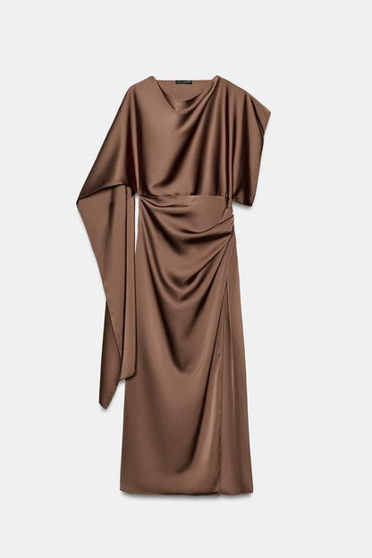 Robe midi satinée effet cape