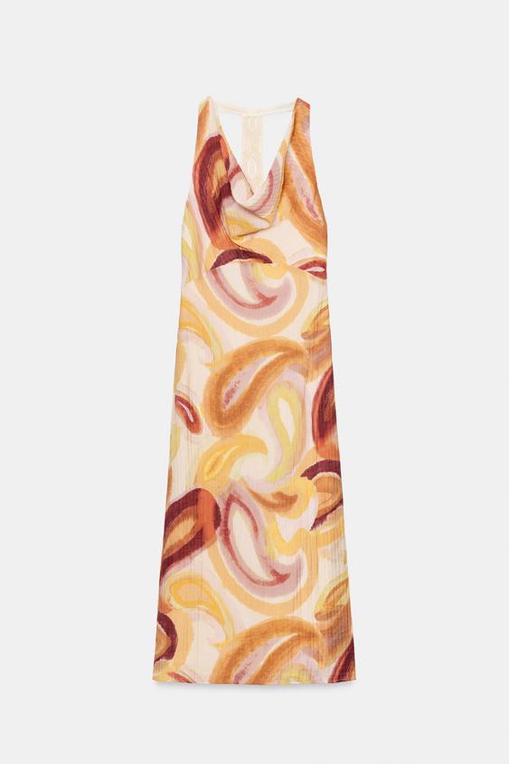 Robe midi imprimée dos contrastée