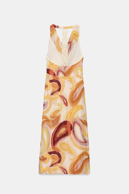 Robe midi imprimée dos contrastée