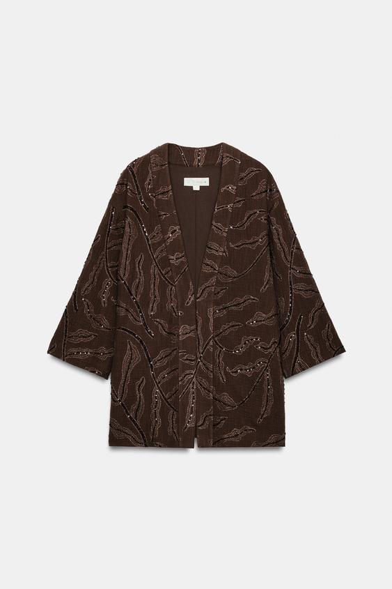 Veste kimono à sequins en fil métallisé