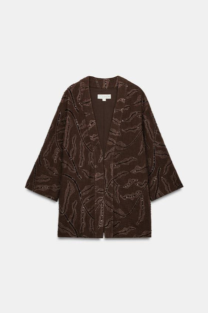 Veste kimono à sequins en fil métallisé