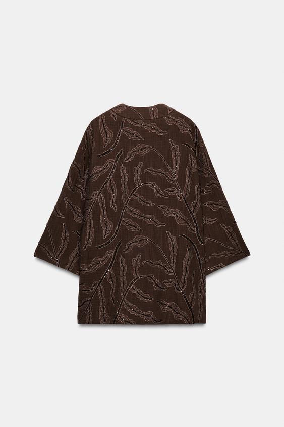 Veste kimono à sequins en fil métallisé