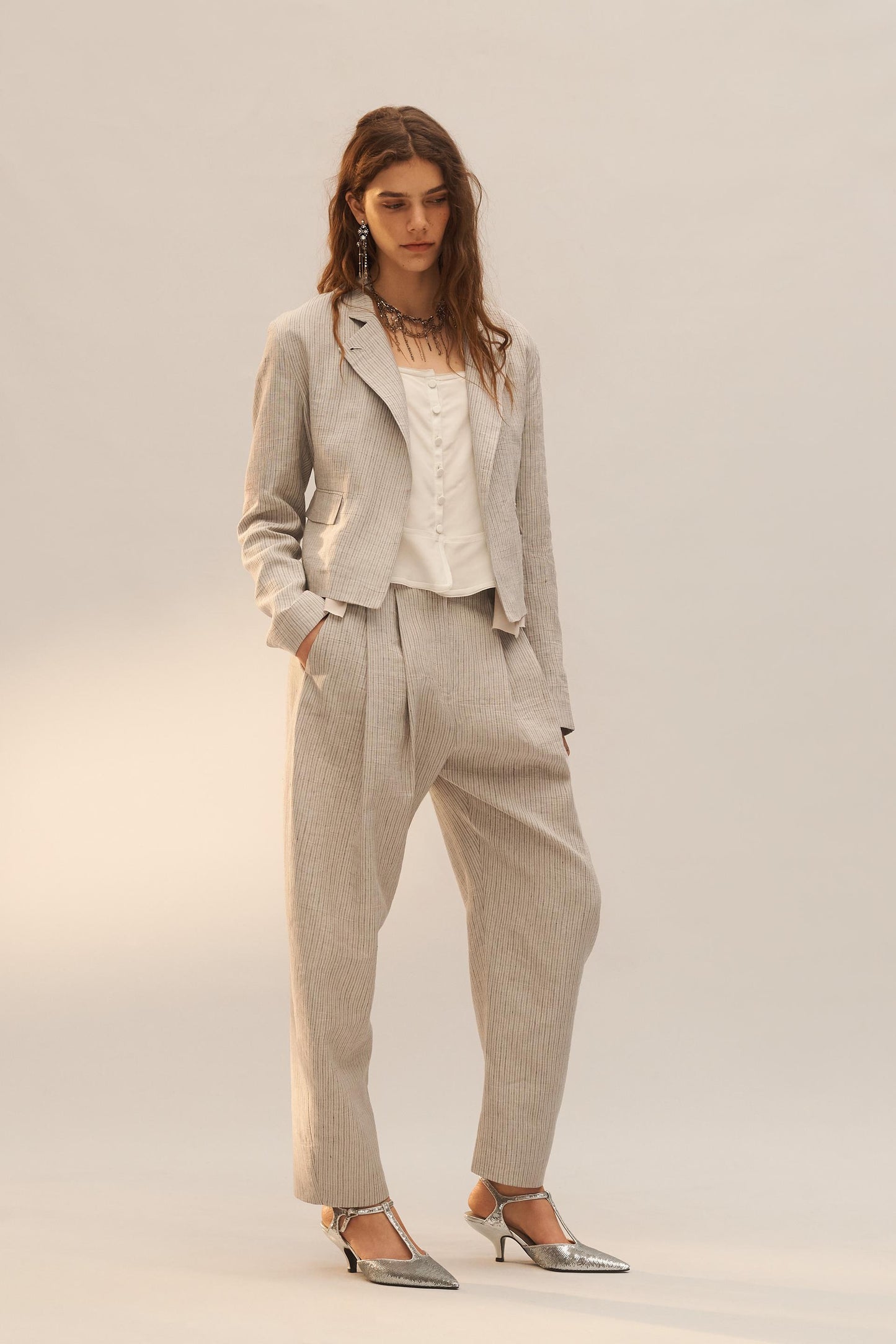 Pantalon à rayures en mélange de lin Édition limitée