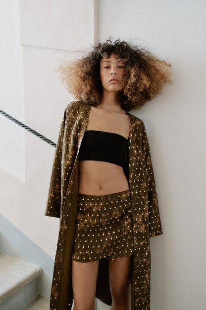 Veste longue kimono à sequins