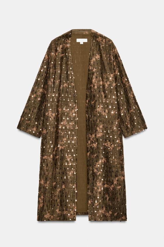 Veste longue kimono à sequins