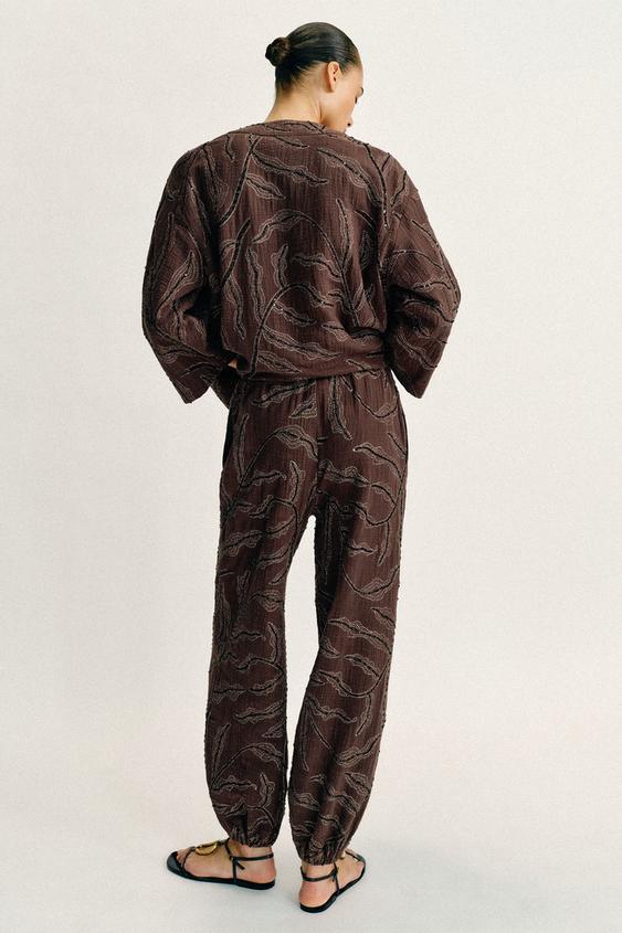 Pantalon bouffant à sequins en fil métallisé