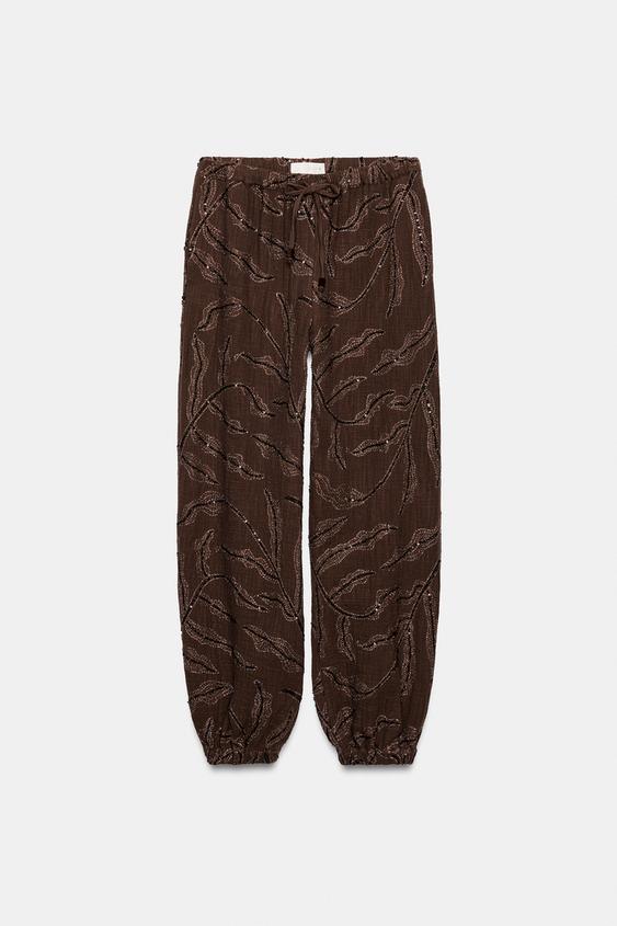 Pantalon bouffant à sequins en fil métallisé
