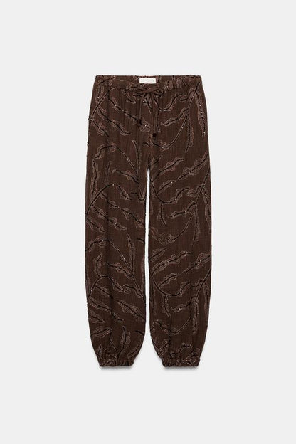 Pantalon bouffant à sequins en fil métallisé