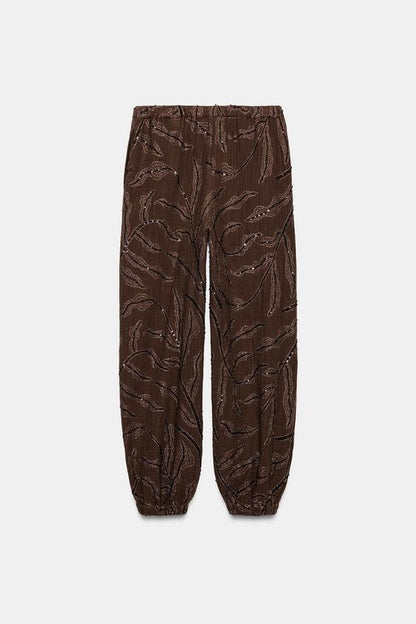 Pantalon bouffant à sequins en fil métallisé