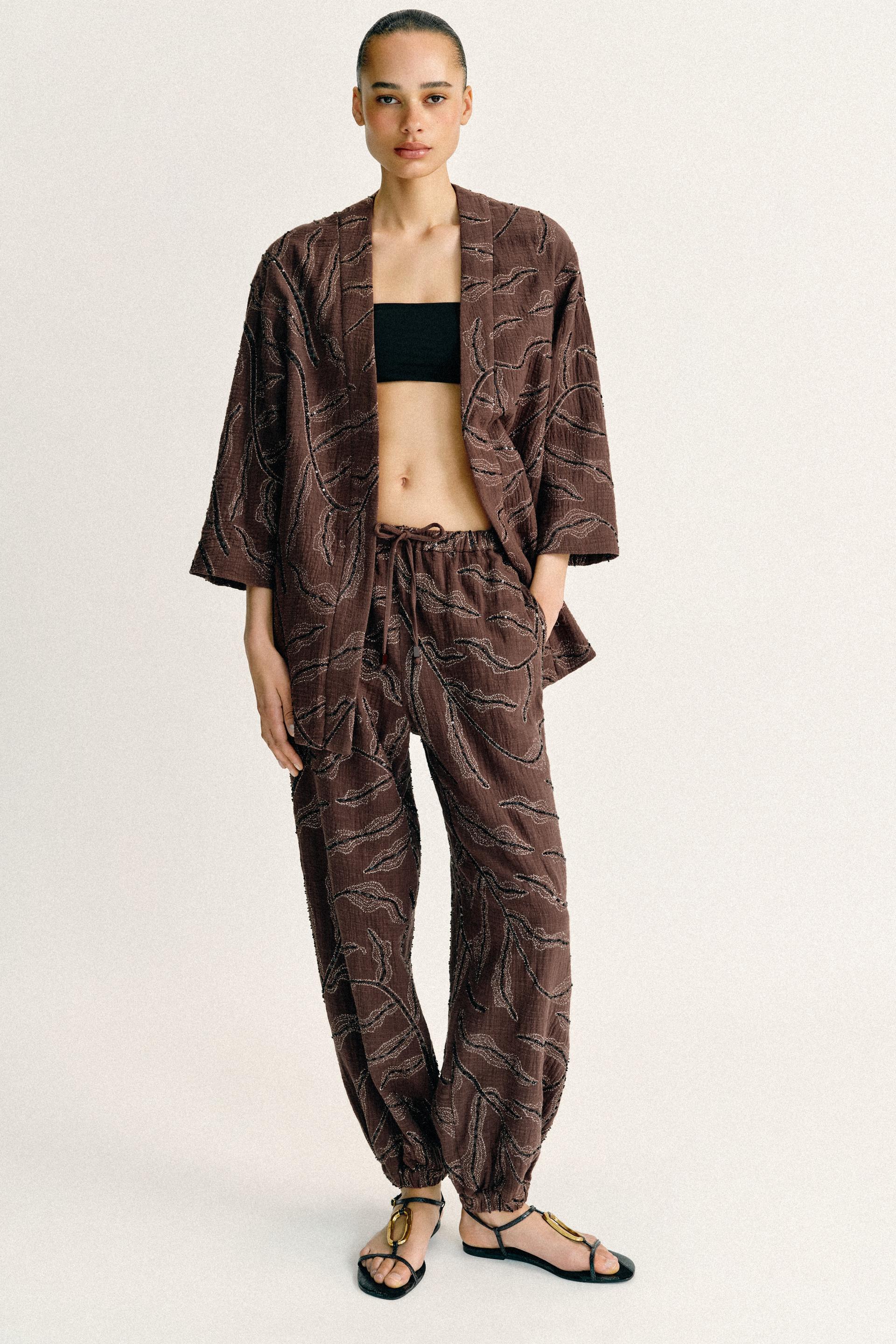 Pantalon bouffant à sequins en fil métallisé
