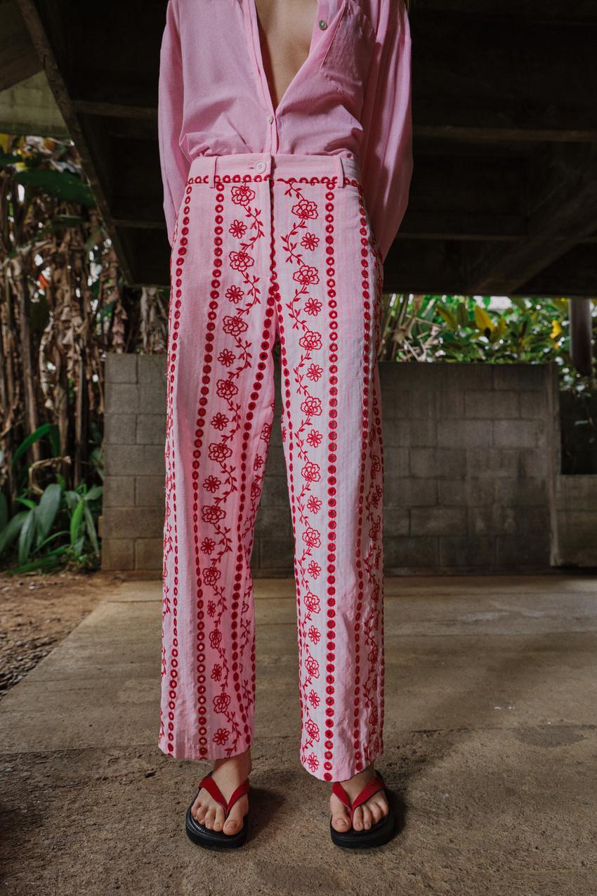 Pantalon à broderies ajourées
