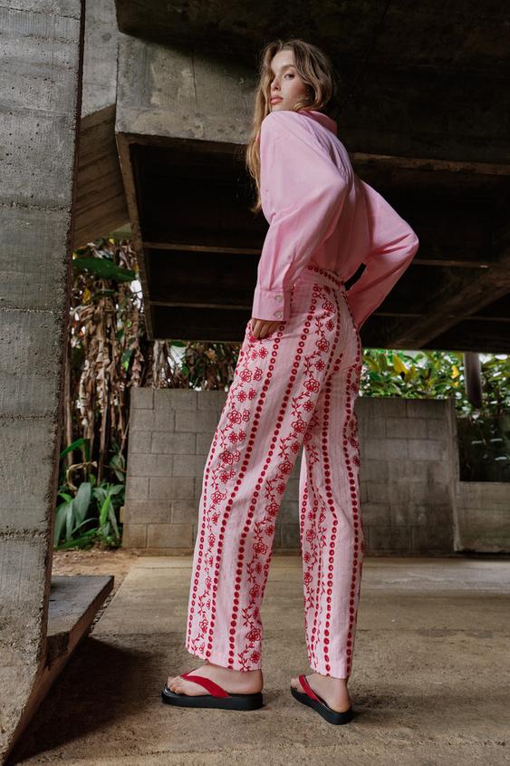 Pantalon à broderies ajourées