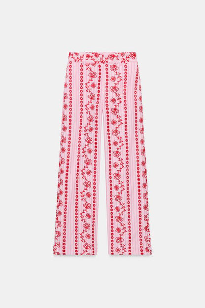 Pantalon à broderies ajourées