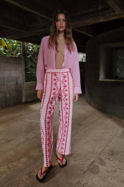 Pantalon à broderies ajourées