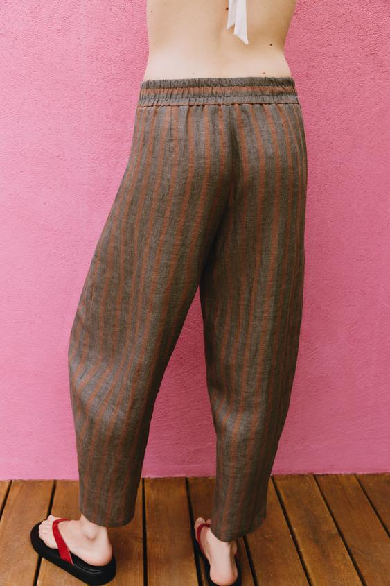 Pantalon à rayures 100 % lin