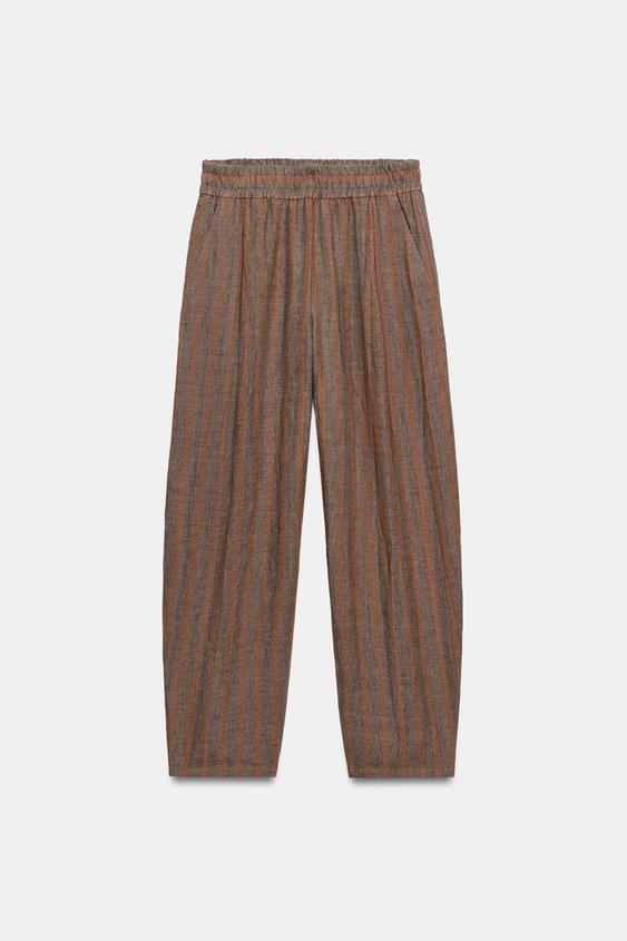 Pantalon à rayures 100 % lin