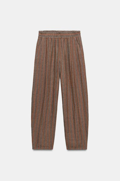 Pantalon à rayures 100 % lin
