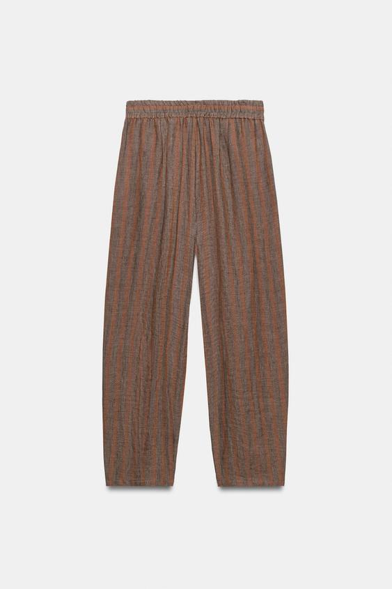Pantalon à rayures 100 % lin