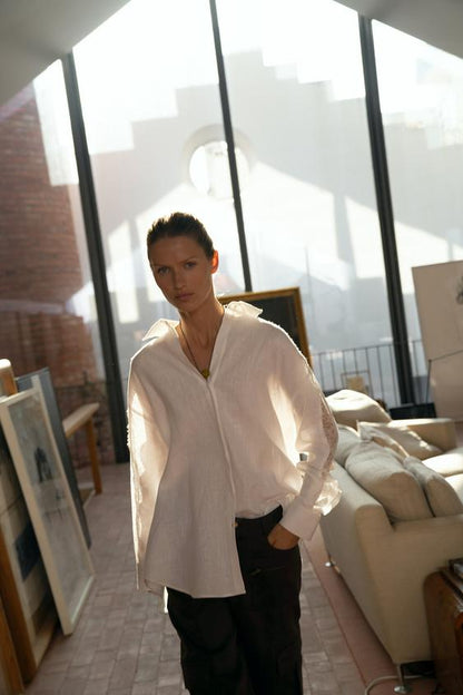 Chemise oversize en lin et dentelle