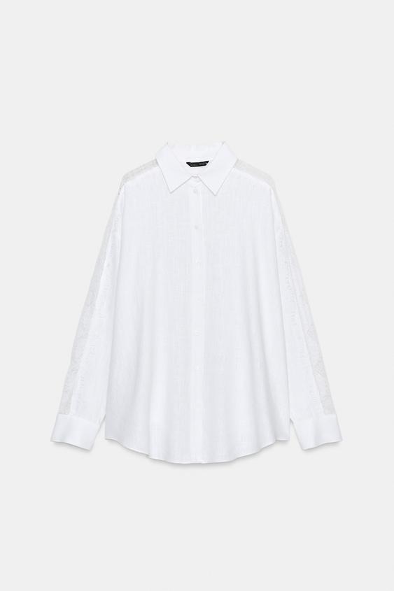 Chemise oversize en lin et dentelle