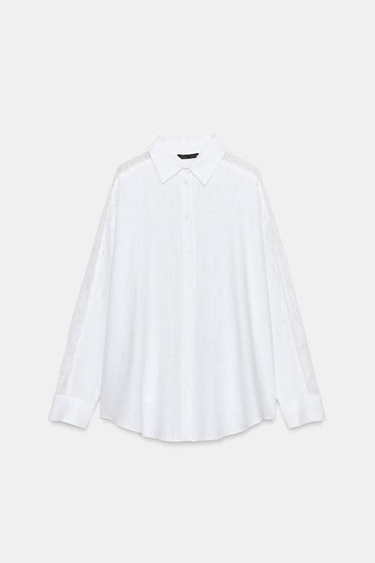 Chemise oversize en lin et dentelle